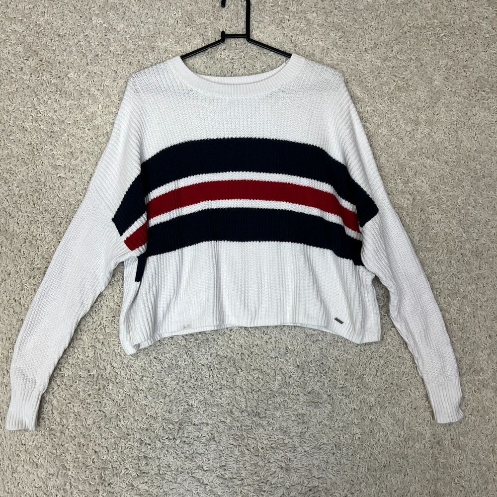Hollister Sweater Womens XS White Oversized Pullover Cable Knit Retro Casual